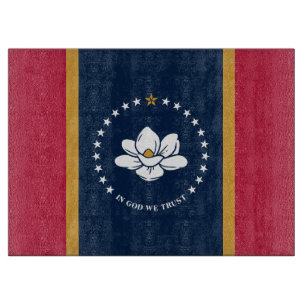 Glass cutting board with Flag of Mississippi, USA