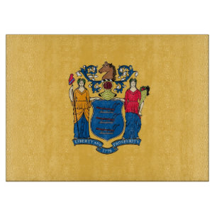 Glass cutting board with Flag of New Jersey USA