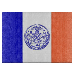 Glass cutting board with Flag of New York City USA