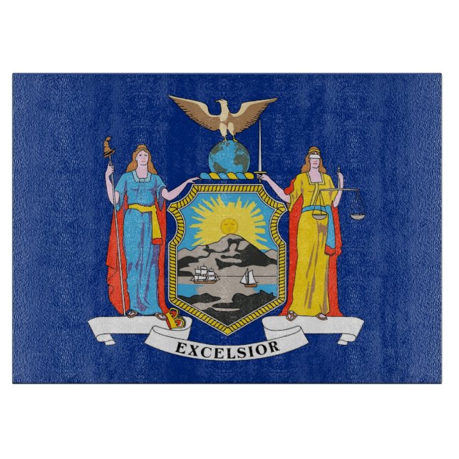 Glass cutting board with Flag of New York, USA (Front)