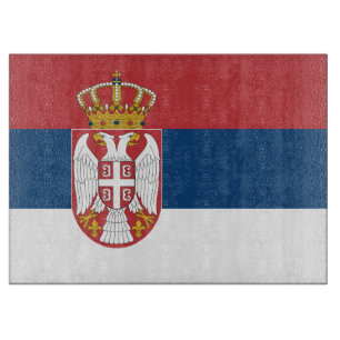 Glass cutting board with Flag of Serbia