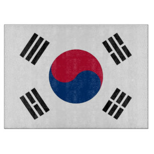 Glass cutting board with Flag of South Korea