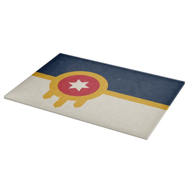 Glass cutting board with Flag of Tulsa, Oklahoma (Corner)