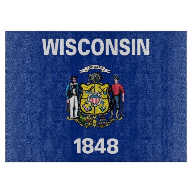 Glass cutting board with Flag of Wisconsin USA (Front)