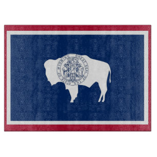 Glass cutting board with Flag of Wyoming USA