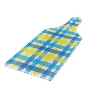 Glass Cutting Board Yellow Blue Plaid