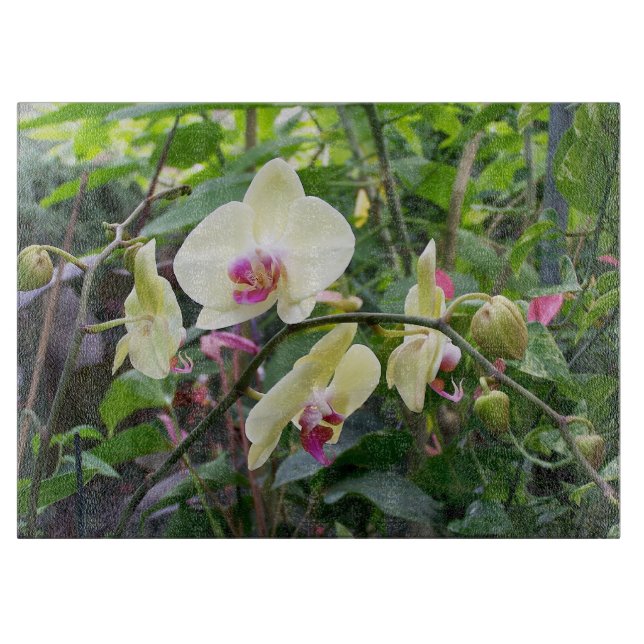 Glass Cutting Board Yellow Orchids (Front)