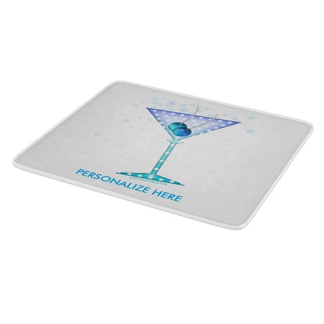 GLASS CUTTING BOARDS, BLUE MARTINI DESIGN BOARD (Corner)