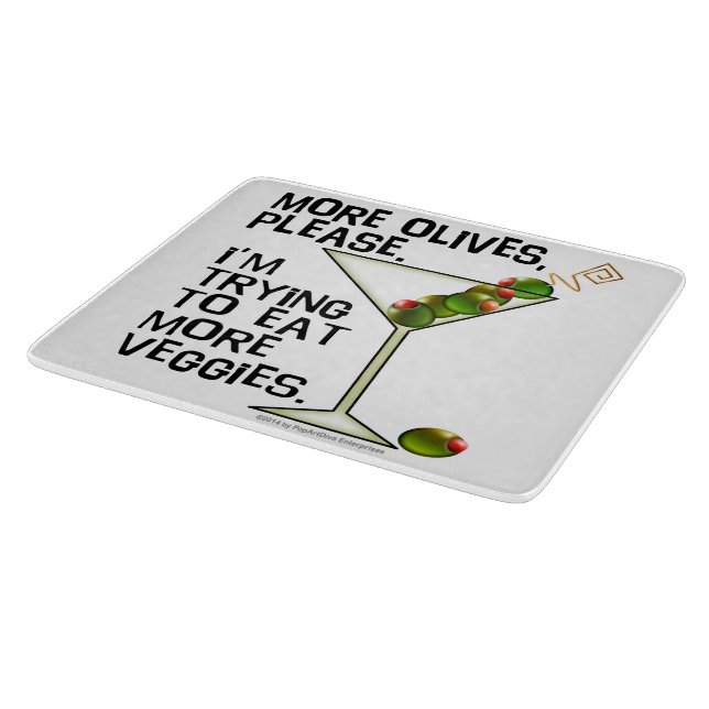 GLASS CUTTING BOARDS - More Olives. Eating Veggies (Corner)