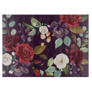 Glass Cutting Plum Purple Roses Gold Geometric Flo Cutting Board