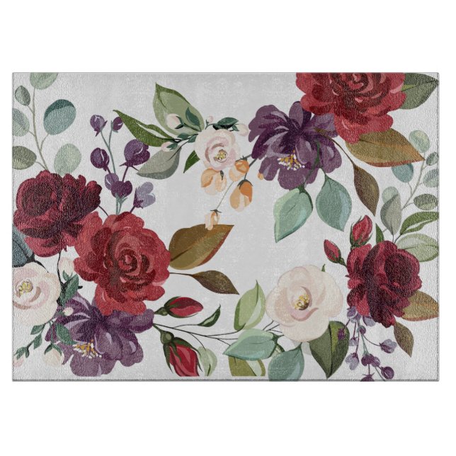 Glass Cutting White Roses Gold Geometric Flo Cutting Board (Front)