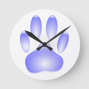 Glass Dog Paw Print Round Clock