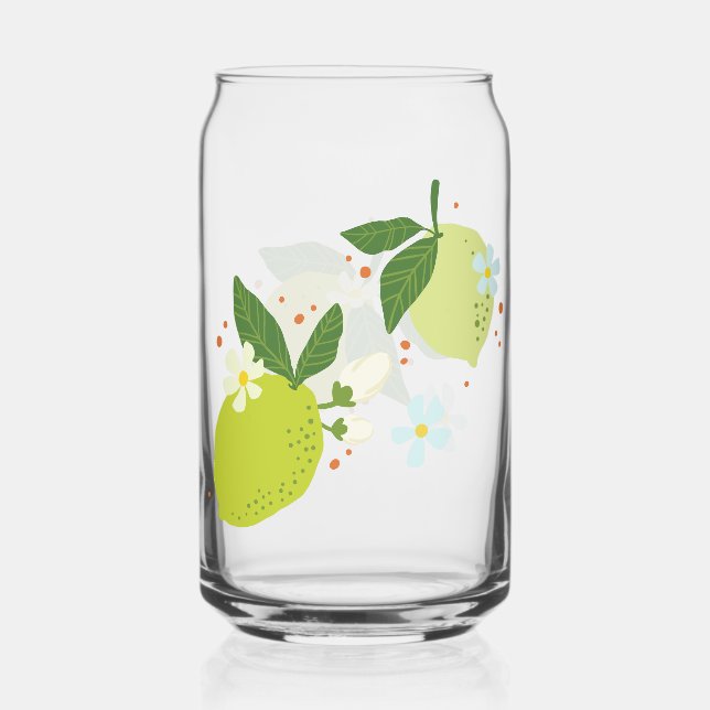 Glass Drinking Can with Lemon/Lime Design (Front)