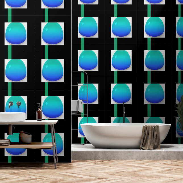 Glass Droplets + Green  Vertical Stripe Black   Wallpaper (Bathroom)