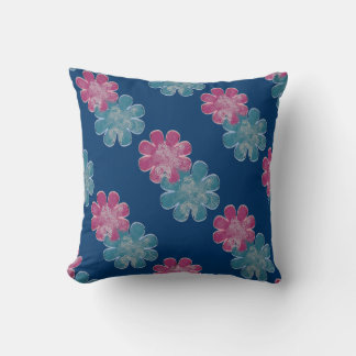 Glass Effect Flowers (pink/teal/navy) Cushion