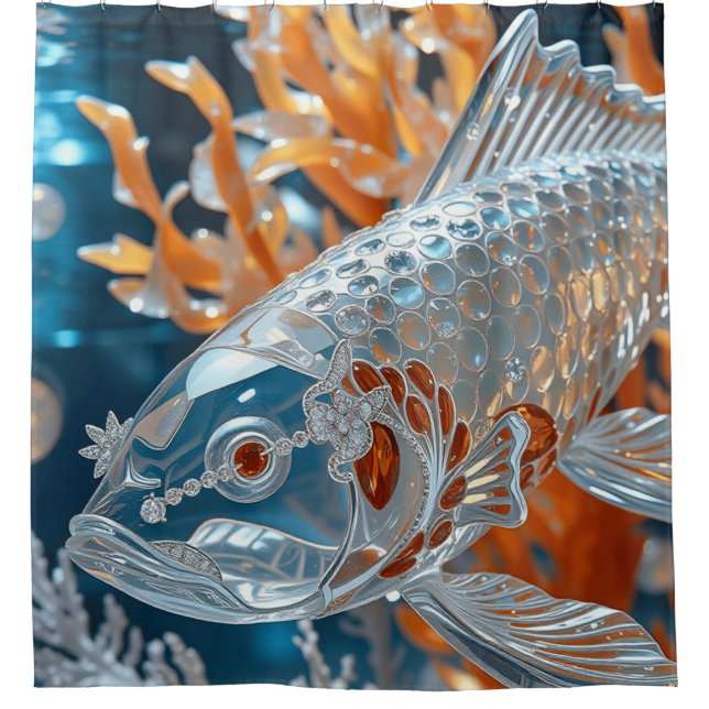 Glass Fish|Clear Koi Fish Shower Curtain (Front)