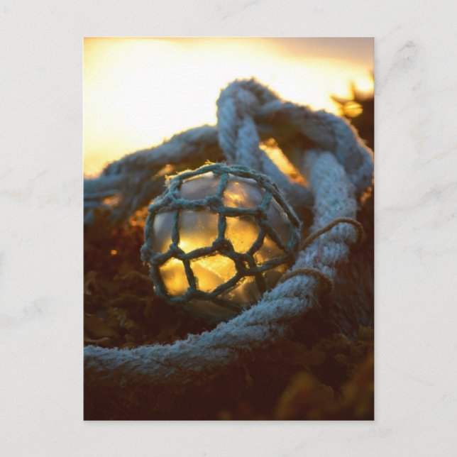 Glass float glows at sunset, Alaska Postcard (Front)