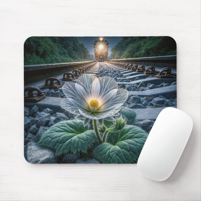 Glass Flower In Railroad Tracks Mouse Pad (With Mouse)