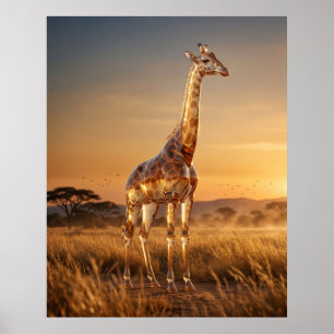 Glass Giraffe Savannah Dawn Poster