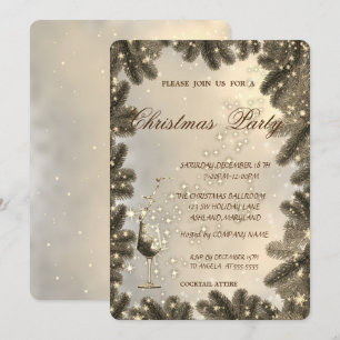 Glass,Gold,Tree Branches,Corporate Christmas Party Invitation