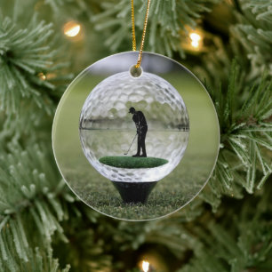 Glass Golf Ball With Golf Player Inside, Ceramic Tree Decoration