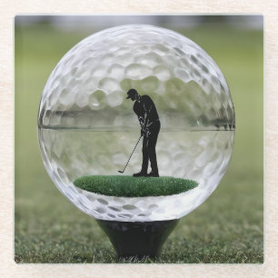Glass Golf Ball With Golf Player Inside, Glass Coaster