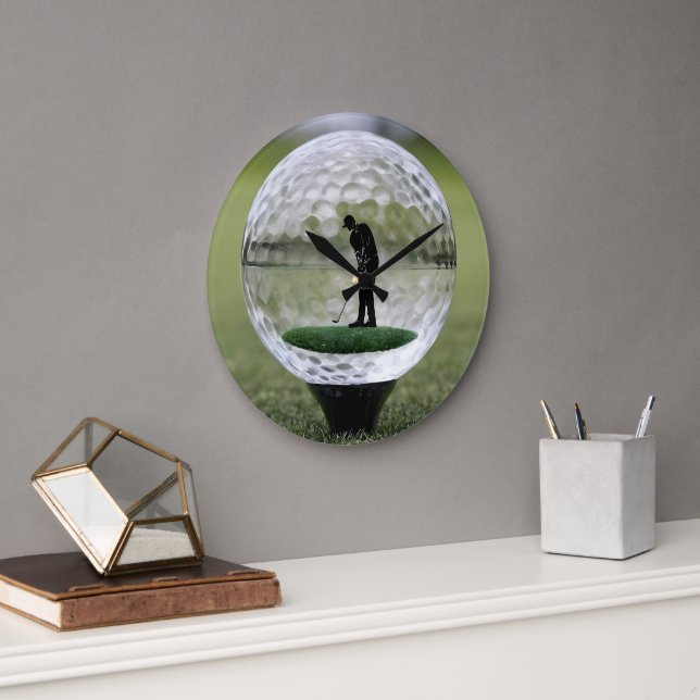 Glass Golf Ball With Golf Player Inside, Large Clock (Office)