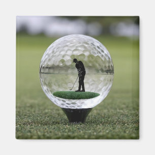 Glass Golf Ball With Golf Player Inside, Magnet