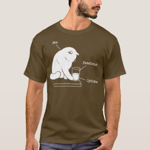Glass Graphic Optimist and Pessimist Funny Cat T-Shirt