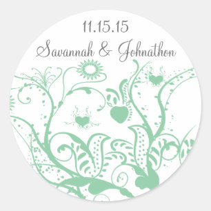 Glass Green Love Bird Swirls Wedding Stickers