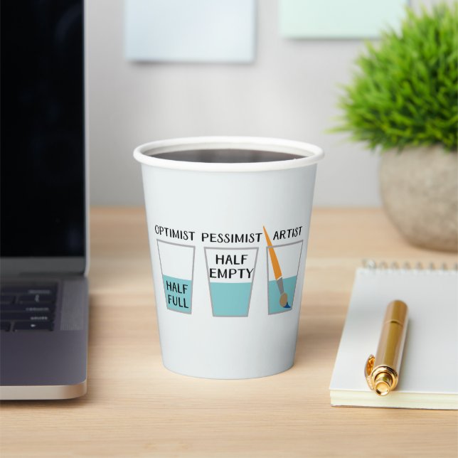 Glass Half Full Funny Meme Paper Cups (Insitu)