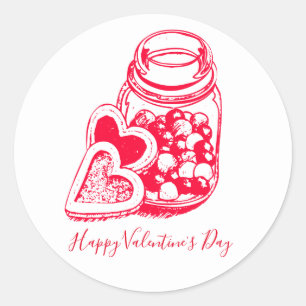 Glass Jar Of Valentines Candy Heart Cookies Classic Round Sticker
