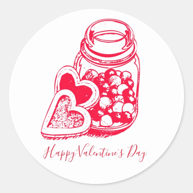 Glass Jar Of Valentines Candy Heart Cookies Classic Round Sticker (Front)