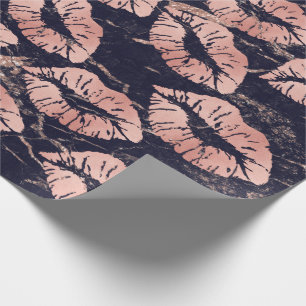 Glass Kiss Lips Makeup Blush Pink Rose Gold Marble Wrapping Paper