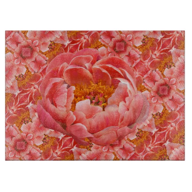 Glass Kitchen Cutting Board Coral Peony (Front)