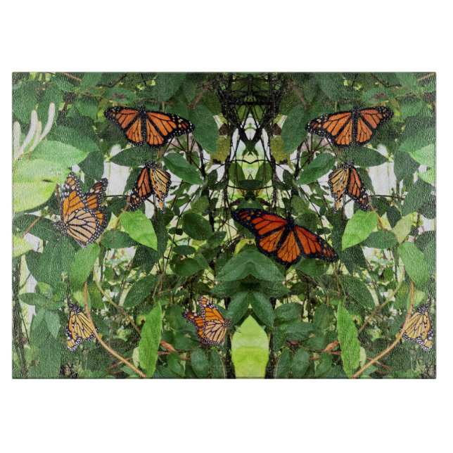 Glass Kitchen Cutting Board - Lots of Monarchs (Front)