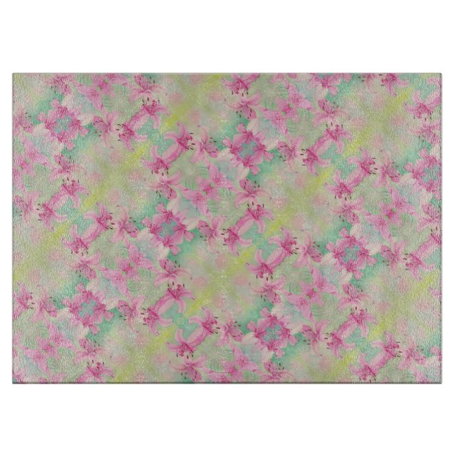 Glass Kitchen Cutting Board Pink Lily (Front)