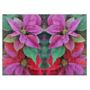 Glass Kitchen Cutting Board - Poinsettias