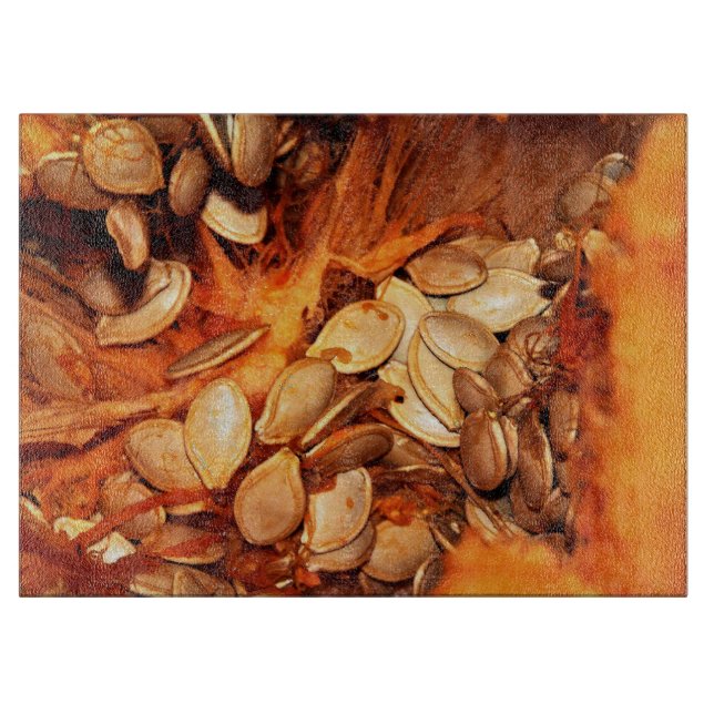 Glass Kitchen Cutting Board - Pumpkin Guts (Front)