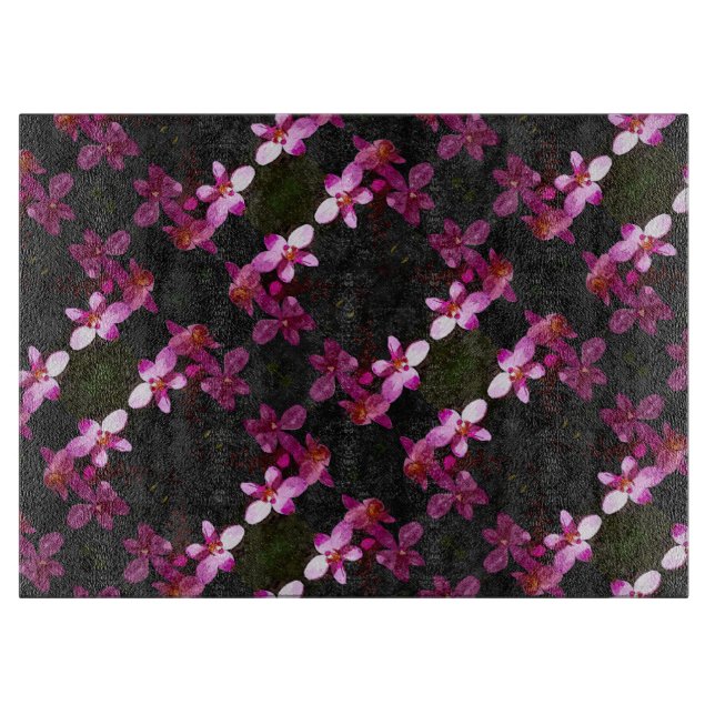 Glass Kitchen Cutting Board - Purple Orchids (Front)