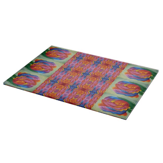 Glass Kitchen Cutting Board - Rainbow Tulip A (Corner)