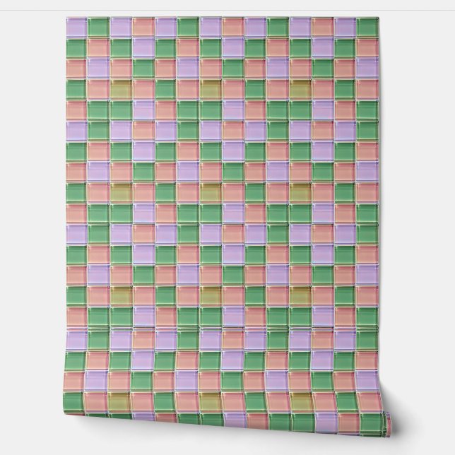 Glass Look Printed Spa Style Pastel Tiling Wallpaper (Unrolling)