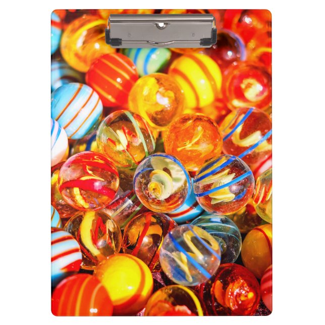 Glass marbles colourful old school red yellow blue clipboard (Front)