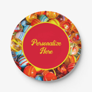 Glass marbles colourful paper plate