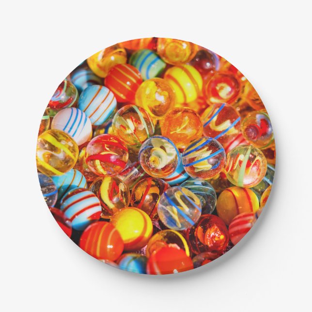 Glass marbles colourful paper plate (Front)