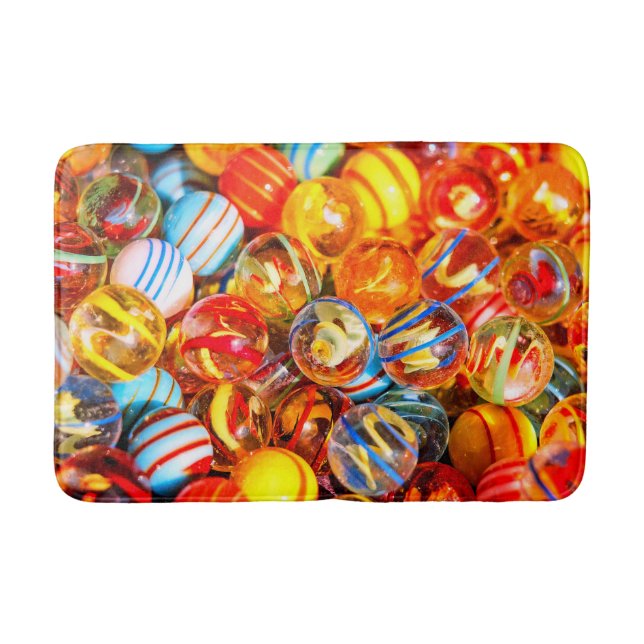 Glass marbles colourful red yellow old school bath mat (Front)