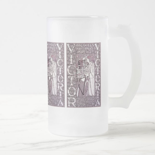 Glass Mug: Victor, Victoria Bicycles Frosted Glass Beer Mug (Right)