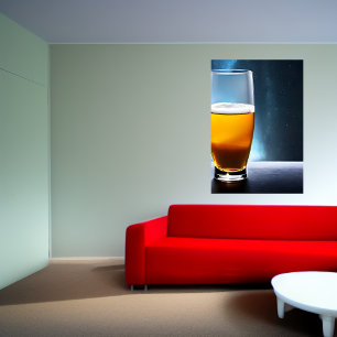 Glass of beer on a table in space   AI Art  Poster