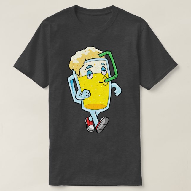 Glass of beer with drinking straw T-Shirt (Design Front)