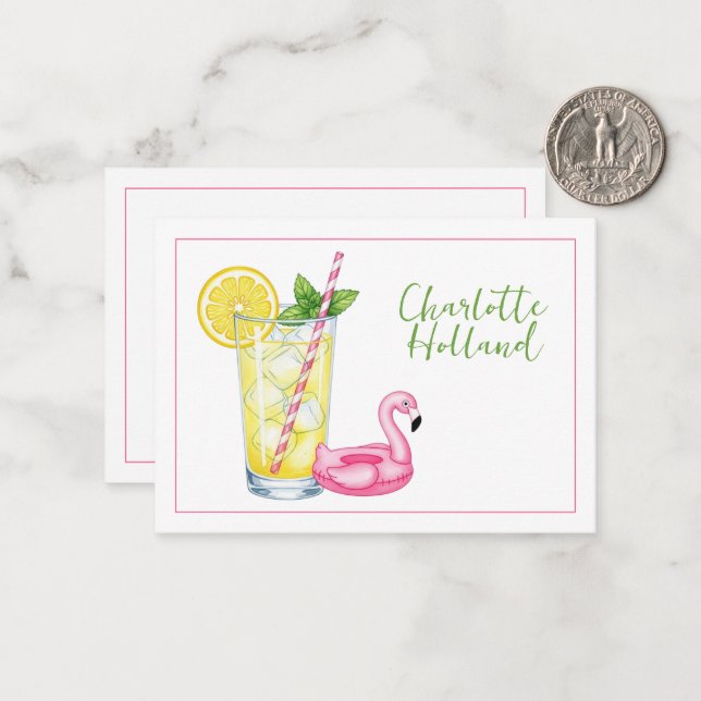 Glass of Lemonade With Flamingo Card (Front/Back In Situ)